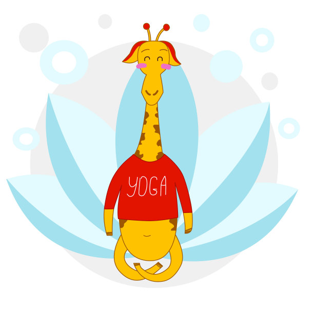 长颈鹿练习瑜伽、冥想和放松。可爱的手绘长颈鹿坐在莲花的位置。动物瑜伽图片下载