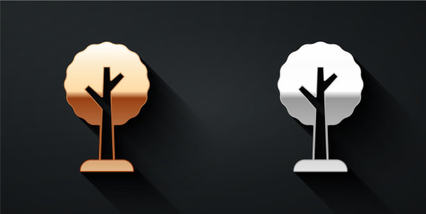 金色和银色的树图标孤立在黑色图片下载