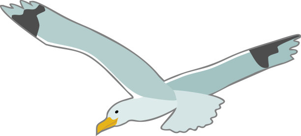 卡通海鸥在飞行中展开翅膀孤立在白色背景图片下载