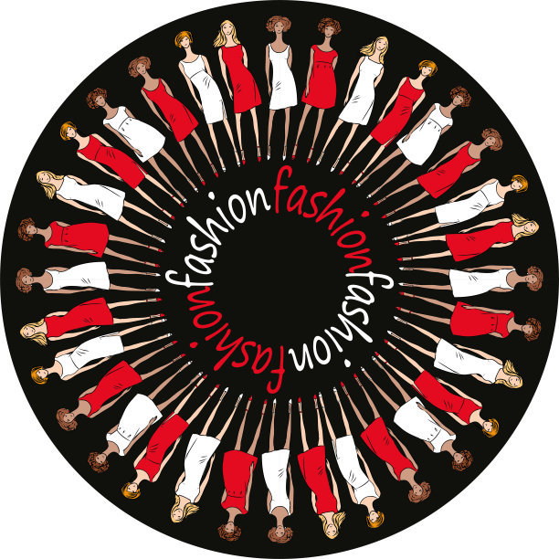 装饰性的圆形设计元素吸引了时尚苗条的红白衣裙女性图片下载