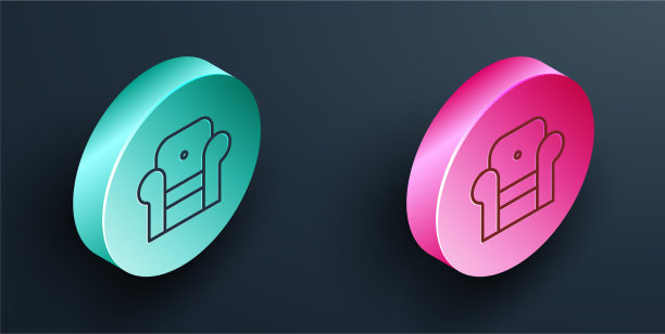 等距线扶手椅图标孤立在黑色图片下载