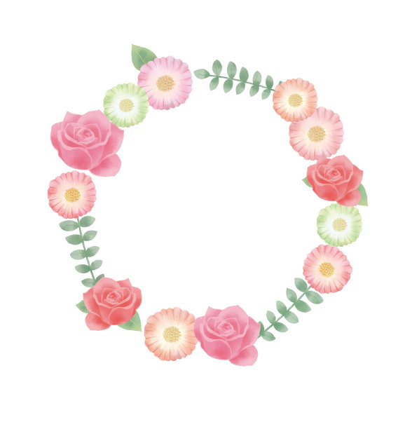 插图植物花花环与水彩的触摸图片下载