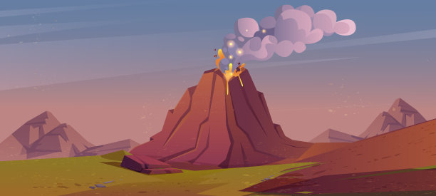 火山喷出熔岩、火和烟图片下载