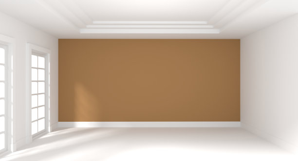 空房间有白色的地板，棕色的墙壁和白色的天花板。图片下载