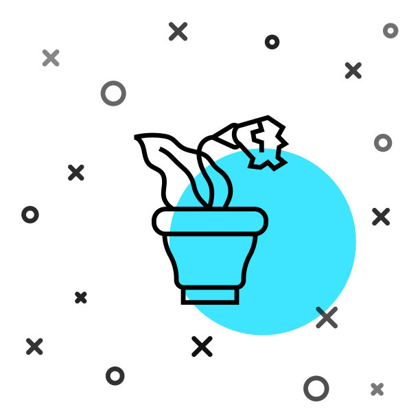 黑色线花在花盆图标孤立在白色图片下载