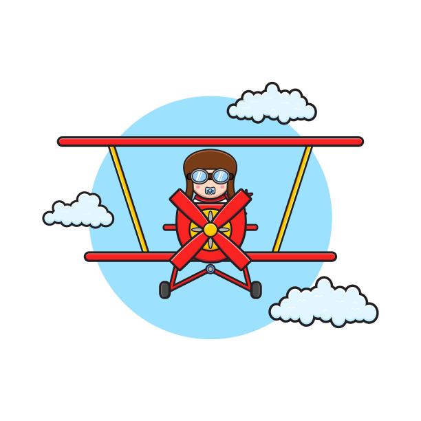 可爱的婴儿驾驶飞机卡通图标插图。图片下载