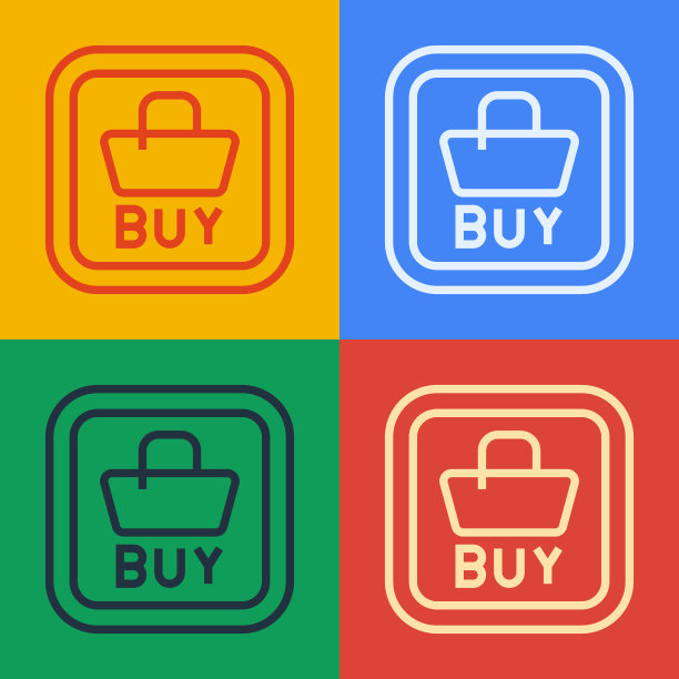 流行艺术线购买按钮图标孤立的颜色图片下载