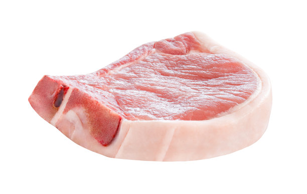 生猪肉牛排与猪油孤立在白色背景与剪切路径。图片下载