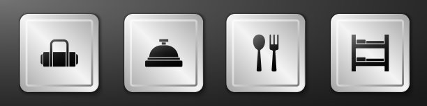旅行箱，酒店服务钟，叉，匙图片下载