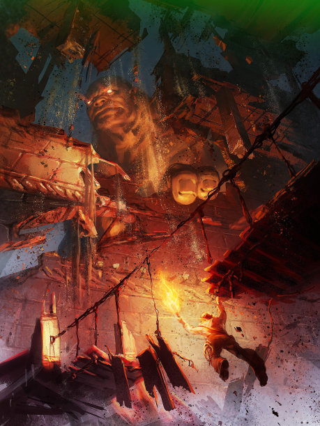 数字插图的冒险在一个古老的废墟与巨大的怪物生物通过图片下载