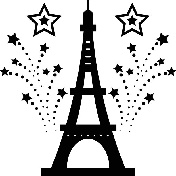 鞭炮在法国国家主题概念，埃菲尔铁塔与烟花矢量图标设计，巴士底日标志，法国国庆日标志，法国革命股票插图图片下载