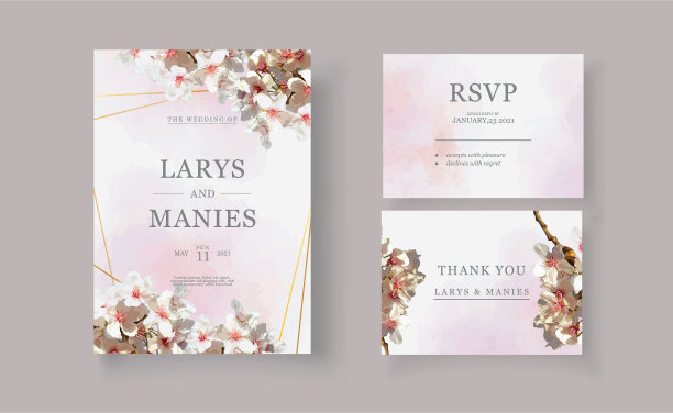 樱花水彩画结婚卡图片下载