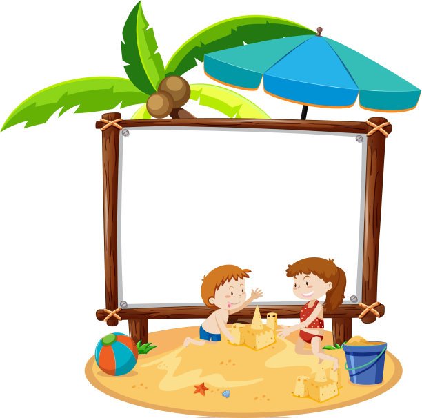 夏日沙滩主题与空旗孤立图片下载