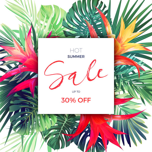 夏季花卉销售横幅热带图片下载