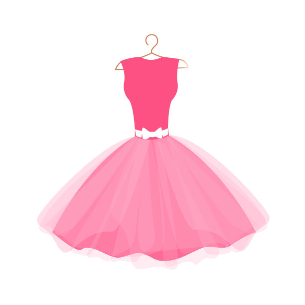 漂亮的粉红色连衣裙挂在衣架上图片下载