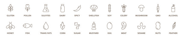 过敏原线图标大集坚果玉米牛奶蜂蜜图片下载