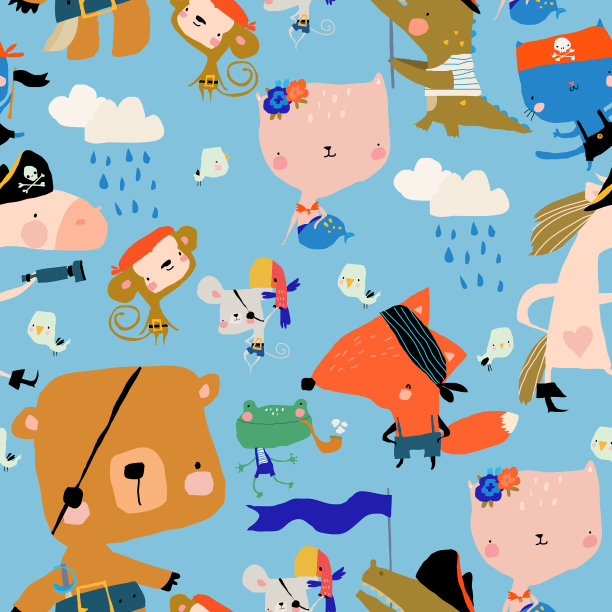 卡通动物庆祝Samless图案图片下载