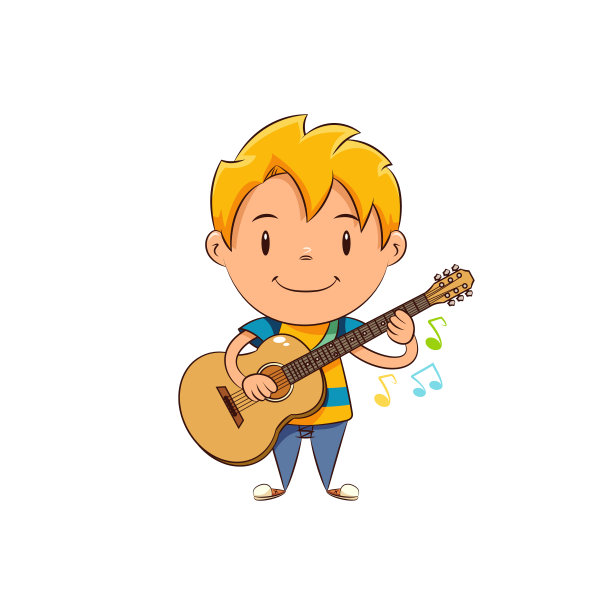 孩子弹吉他，快乐可爱的孩子图片下载