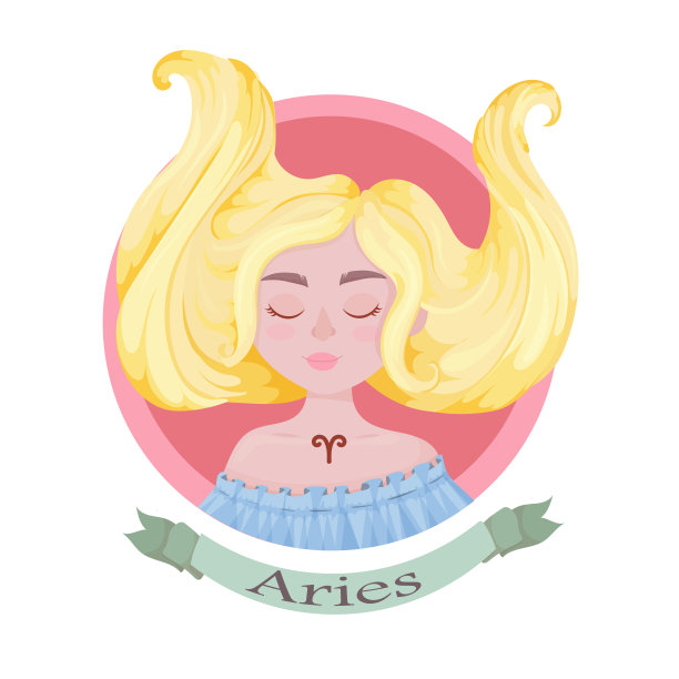 白羊座:白羊座是白羊座的黄道十二宫，有着一头秀发的美丽女孩。黄道十二宫中一组明亮的星座。的星座。天文学。矢量插图孤立的白色背景。图片下载