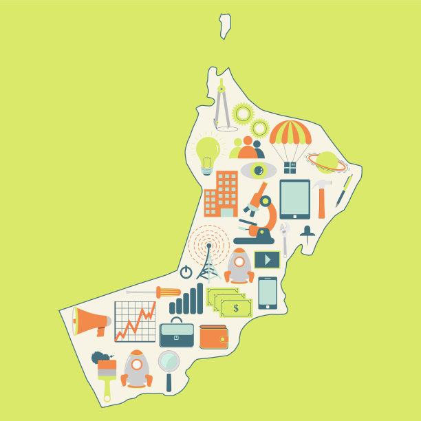 地图阿曼与技术图标图片下载