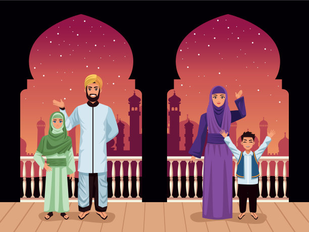 阳台上的穆斯林家庭图片下载