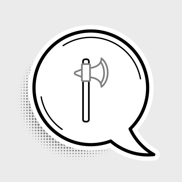 线中世纪斧图标孤立的灰色背景图片下载