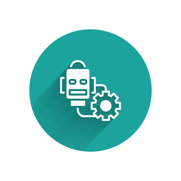 白色机器人设置图标与长阴影隔离图片下载