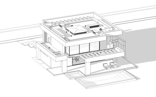 白色背景上黑色线条的豪华现代住宅3D渲染图片下载
