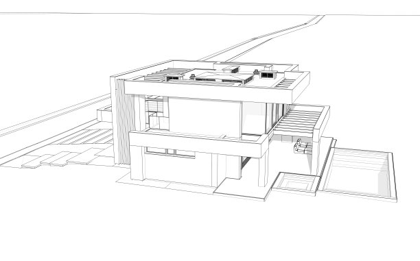 白色背景上黑色线条的豪华现代住宅3D渲染图片下载