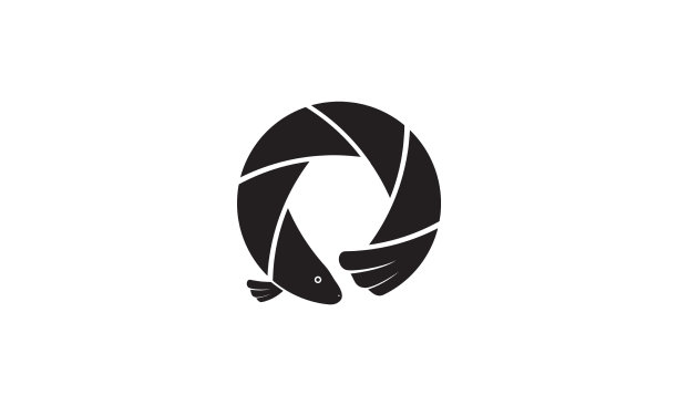 快门相机与鲑鱼标志图标图片下载