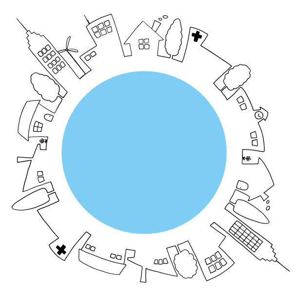 城镇景观线条绘制图片下载