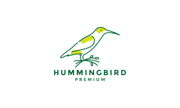 线条艺术绿色抽象蜂鸟标志符号图片下载