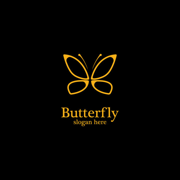 黑色背景上的金色蝴蝶标志模板图片下载