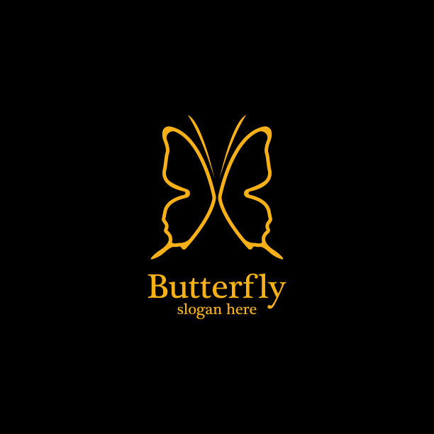 黑色背景上的金色蝴蝶标志模板图片下载