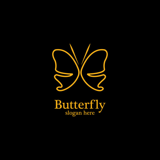 黑色背景上的金色蝴蝶标志模板图片下载