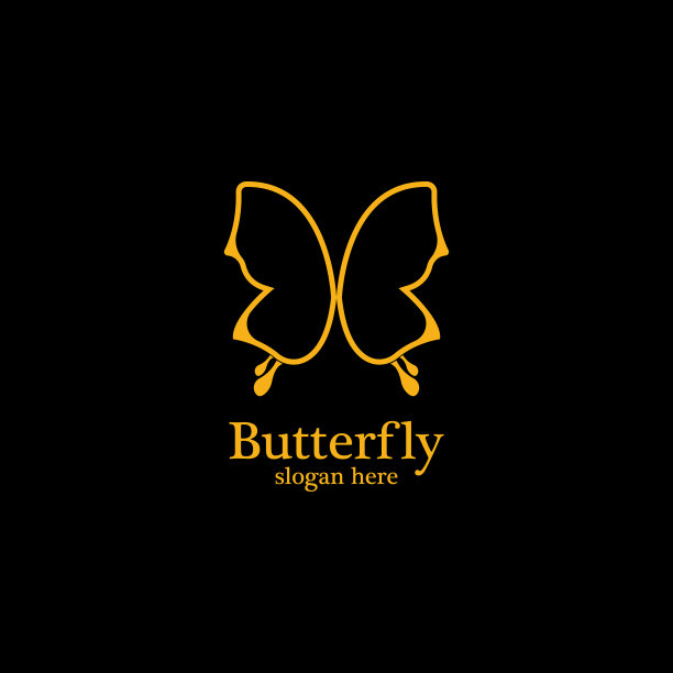 黑色背景上的金色蝴蝶标志模板图片下载