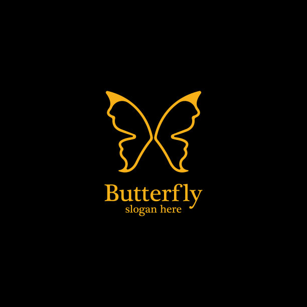 黑色背景上的金色蝴蝶标志模板图片下载