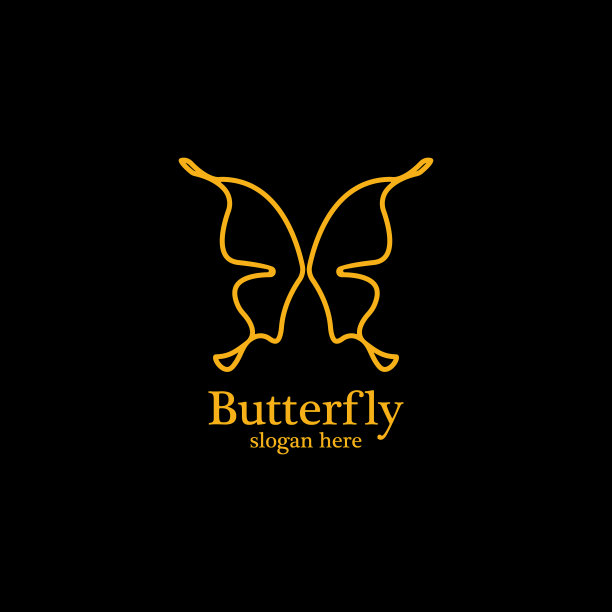 黑色背景上的金色蝴蝶标志模板图片下载