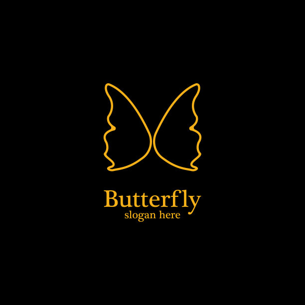 黑色背景上的金色蝴蝶标志模板图片下载
