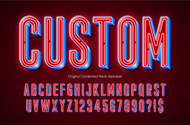 霓虹灯3d字母额外发光的现代类型图片下载