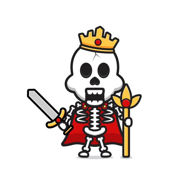 骷髅王手持剑卡通图标插图。图片下载