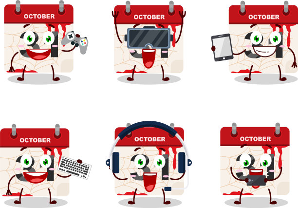 万圣节日历卡通人物正在玩图片下载