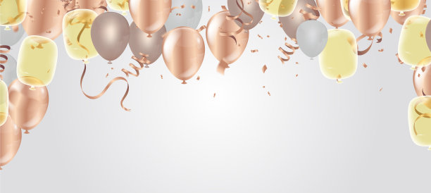 金色效果气球和金色的纸屑飘落图片下载