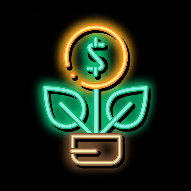 植物生长硬币霓虹灯辉光图标图片下载