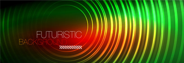 暗抽象背景与发光的霓虹灯圈图片下载