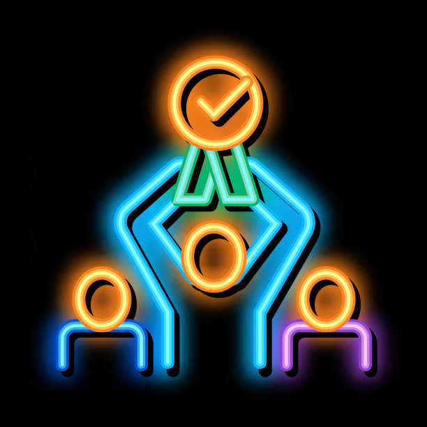 人类优胜者手持奖牌霓虹灯图标图片下载