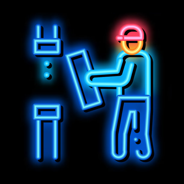 男人更换管道霓虹灯发光图标图片下载