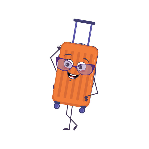 可爱的人物度假手提箱和眼镜图片下载
