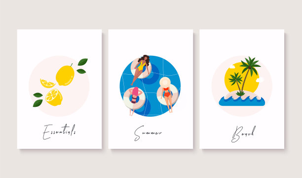 夏季旗帜设置夏季必需品图片下载