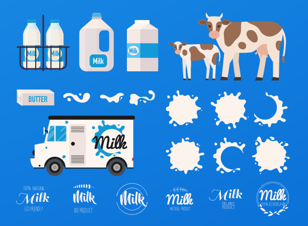 牛奶概念集牛奶瓶溅标志图片下载